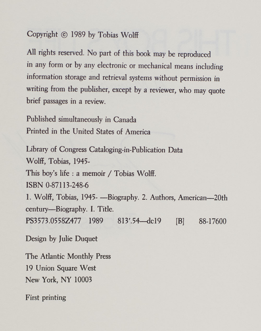 This Boy's Life: A Memoir.