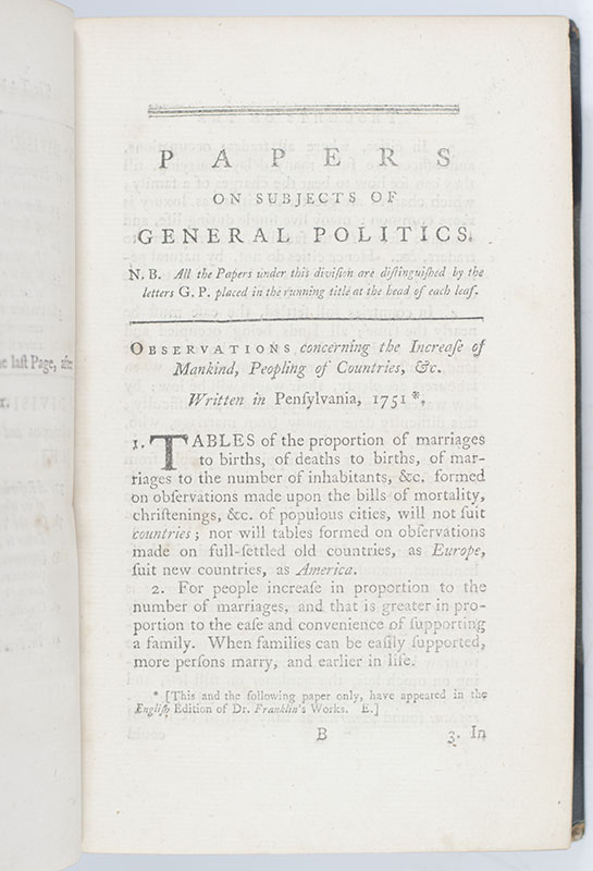Political, Miscellaneous, and Philosophical Pieces; Arranged under the Following Heads and Distinguished by Initial Letters in each Leaf: General Politics; American Politics before the Troubles; American Politics during the Troubles; Provincial or Colony Politics; Miscellaneous and Philosophical Pieces.