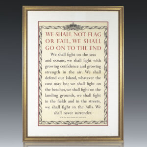 Winston S. Churchill "We Shall Fight on the Beaches" June 4, 1940 Speech Broadside.