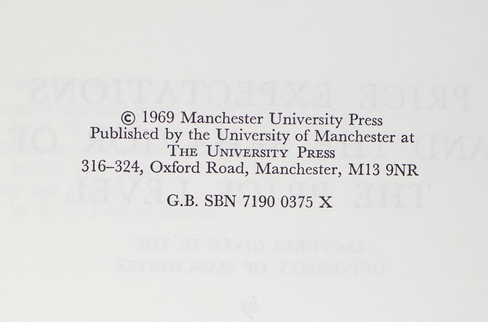 Price Expectations and the Behavior of the Price Level: Lectures Given in the University of Manchester.