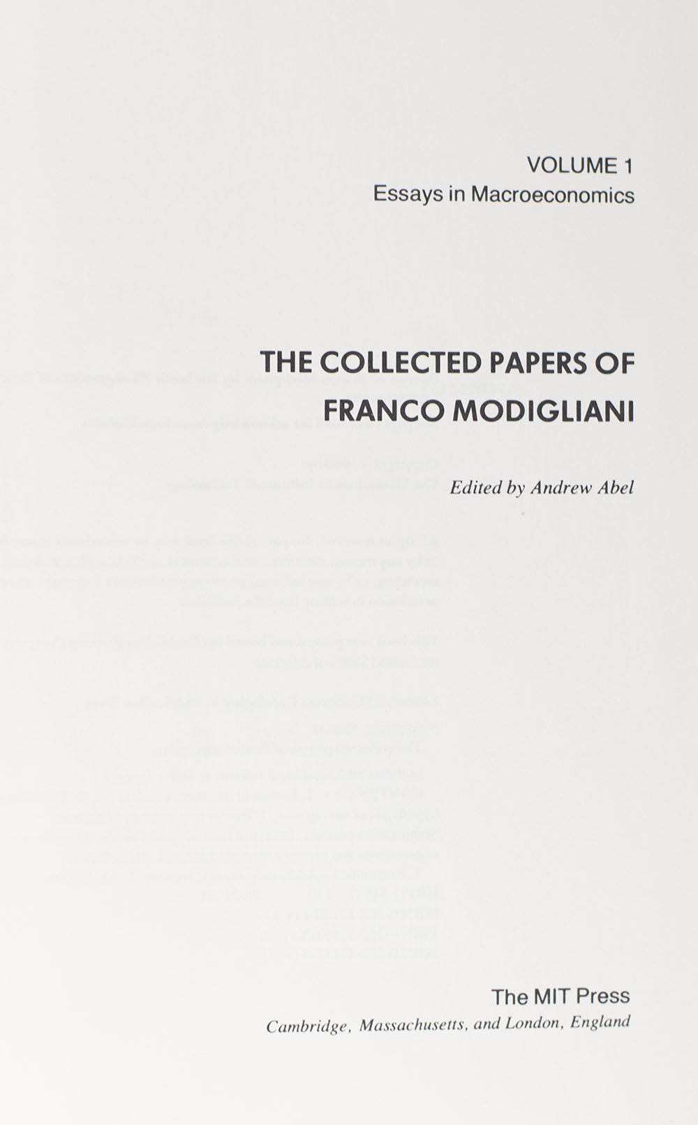 The Collected Papers of Franco Modigliani.