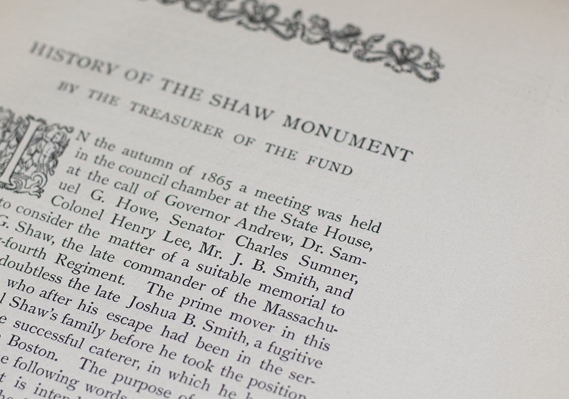 The Monument to Robert Gould Shaw: Its Inception, Completion and Unveiling.