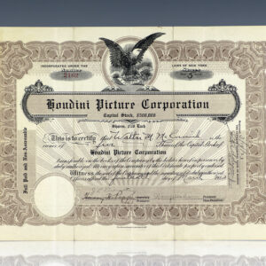 Harry Houdini Signed Houdini Picture Corporation Stock Certificate.