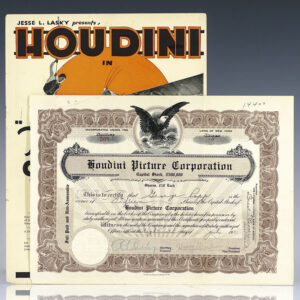 Harry Houdini Signed Houdini Picture Corporation Stock Certificate.