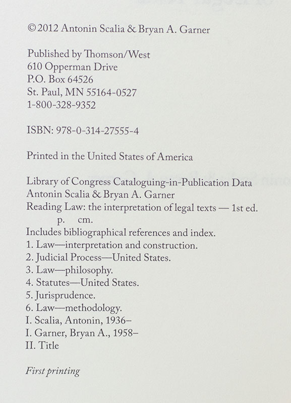 Reading Law: The Interpretation of Legal Texts.