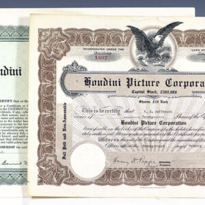 Harry Houdini Signed Houdini Picture Corporation Stock Certificate.