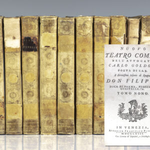 Nuovo Teatro Comico Dell'Avvocato Carlo Goldoni Poeta Di S. A. R. Il Serenissimo Infante di Spagna Don Filippo Duca Di Parma, Piacenza, Guastalla, ec. [New Comic Theater of the Lawyer Carlo Goldoni].