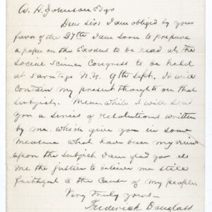 Rare autographed letter signed by American Abolitionist Frederick Douglass to fellow abolitionist william henry johnson