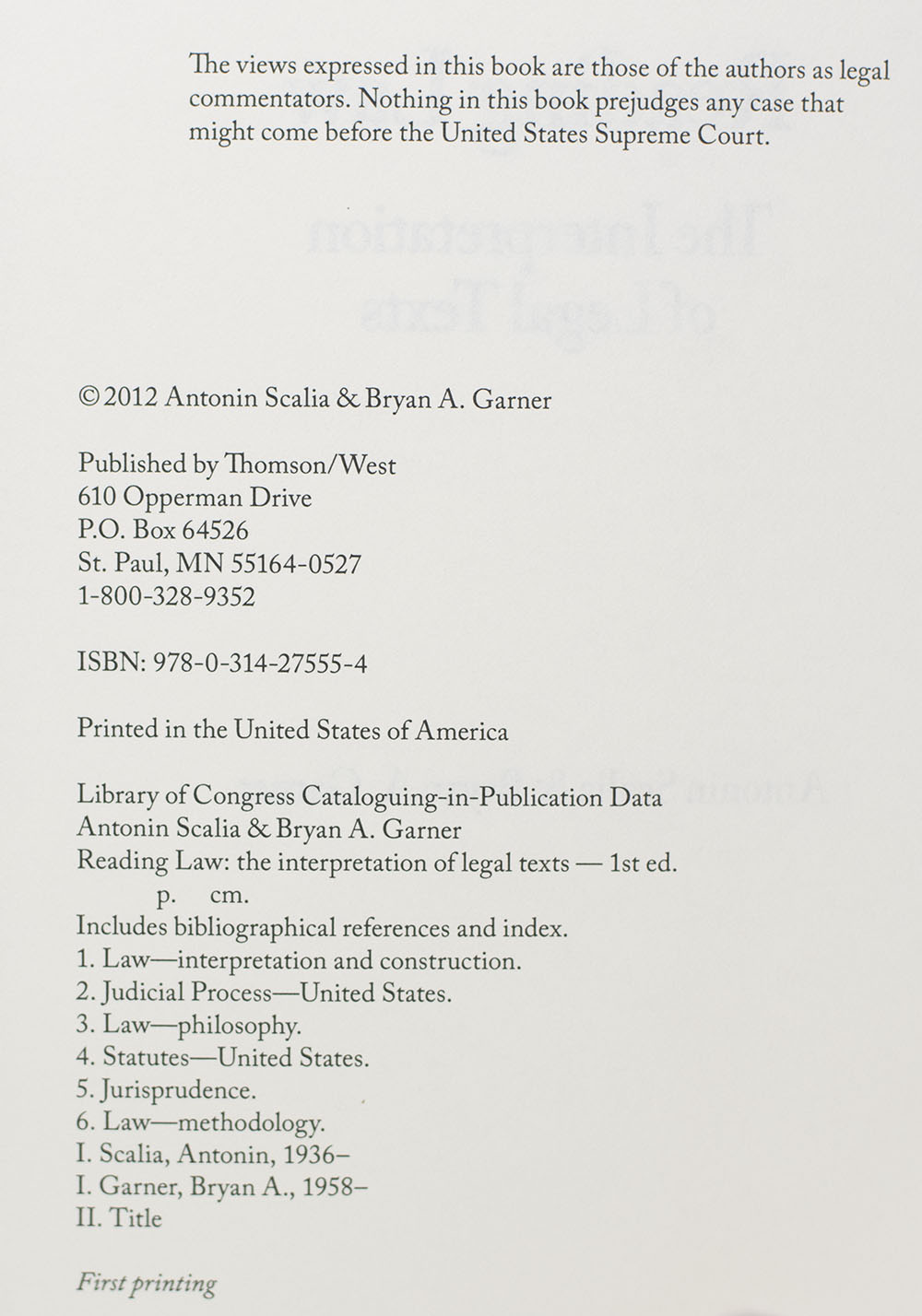 Reading Law: The Interpretation of Legal Texts.