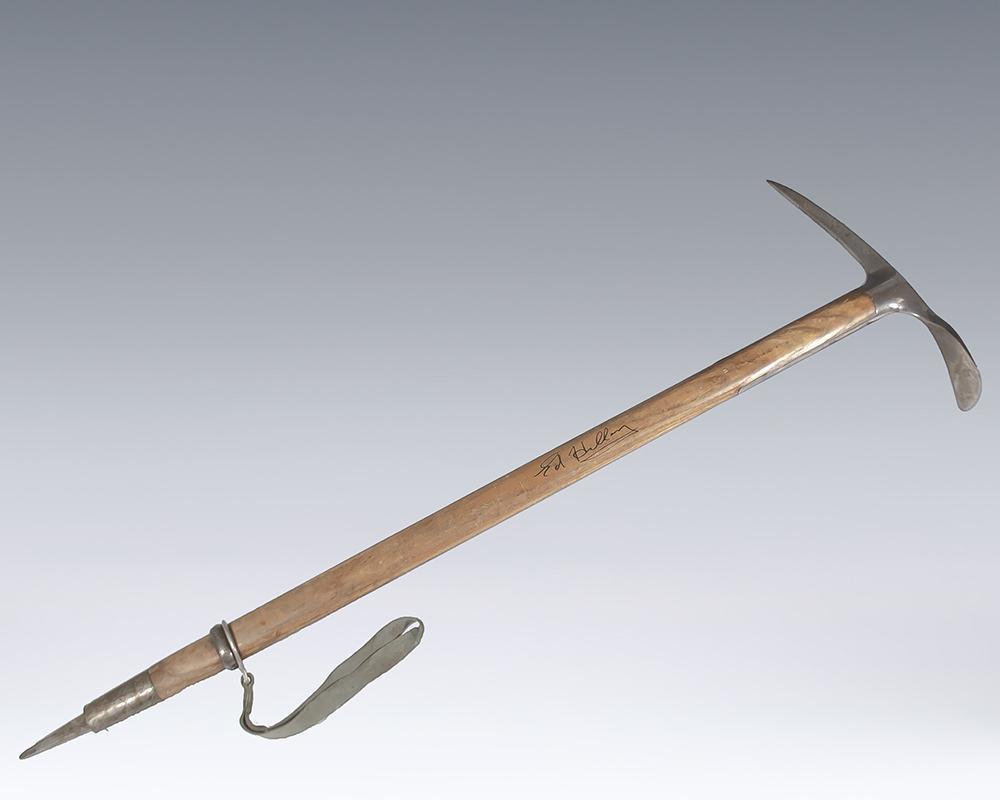 Edmund Hillary and Tenzing Norgay Signed Ice Axe and Expedition Bag.