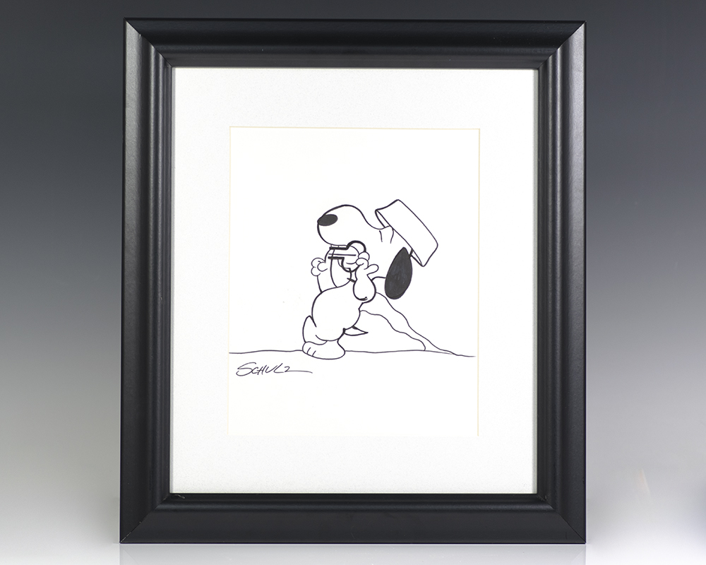 Charles Schulz Original Signed Snoopy Drawing.