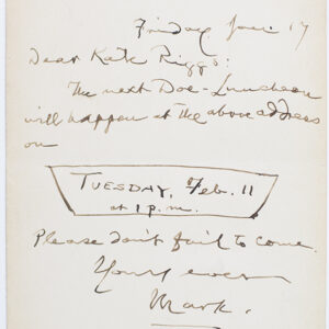 Mark Twain Autograph Invitation Signed.