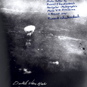 Dutch Van Kirk and Russell E. Gackenbach Signed Hiroshima Atomic Bomb Cloud Photograph.
