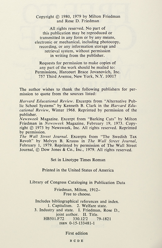 Free To Choose: A Personal Statement.