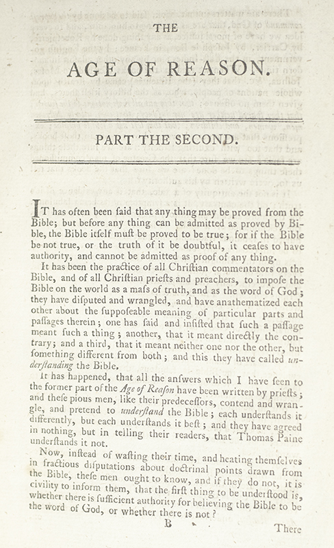 The Age of Reason. Part the Second. Being an Investigation of True and Fabulous Theology.