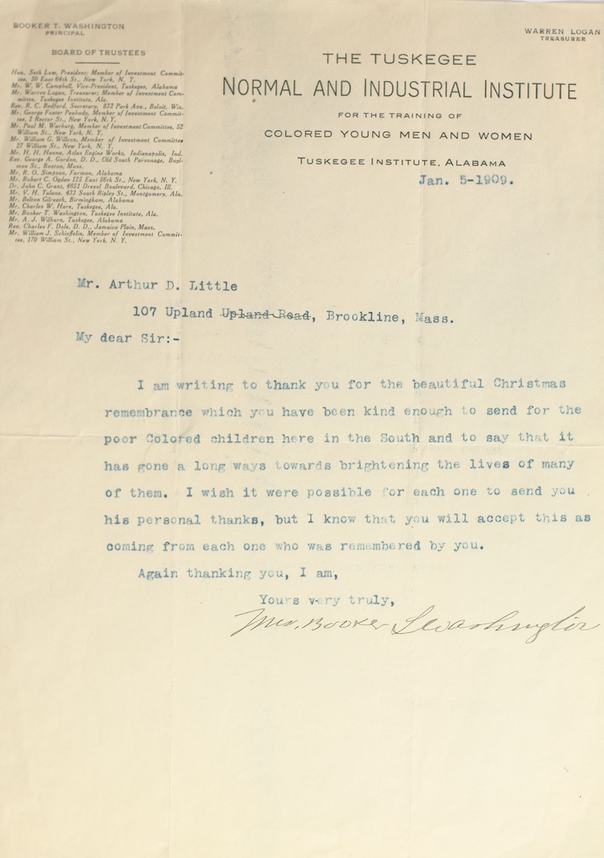 Booker T. Washington Autograph Letter Signed.