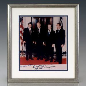 Photograph of Presidents Ronald Reagan, Gerald Ford, Jimmy Carter and Richard Nixon.