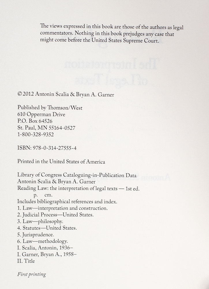 Reading Law: The Interpretation of Legal Texts.