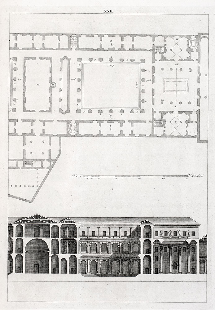 The Architecture of A. Palladio: In Four Books Containing a Short Treatise of the Five Orders, and the Most Necessary Observations Concerning All Sorts of Building; As Also The Different Construction of Private and Public Houses, High-ways. Bridges, Market-places, Xystes, and Temples, with their Plans, Sections and Uprights.