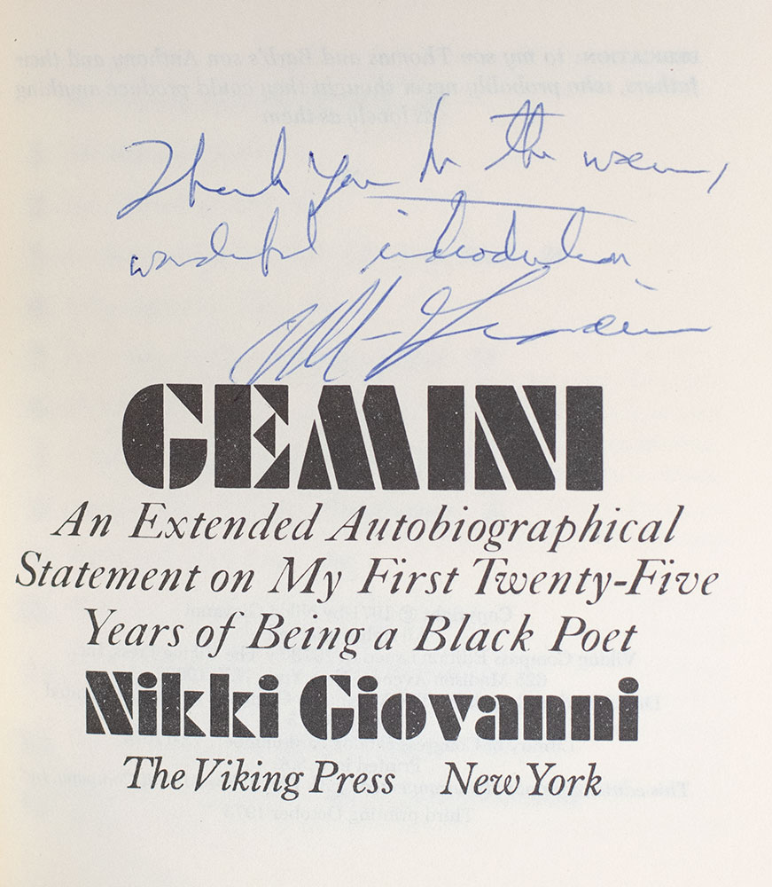 Gemini: An Extended Autobiographical Statement on My First Twenty-Five Years of Being a Black Poet.