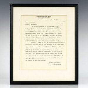 Learned Hand Autographed Signed Letter to President Kennedy.