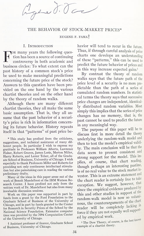 The Behavior of Stock-Market Prices (The Journal of Business: The Graduate School of Business of the University of Chicago January 1965).