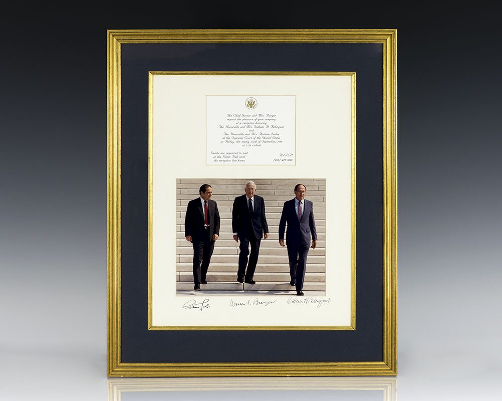 Supreme Court Justice Photograph Signed by Antonin Scalia, Warren E. Burger and William Rehnquist.