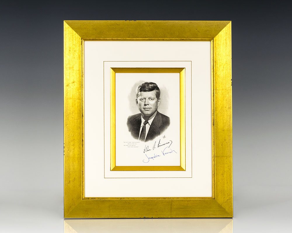 Jacqueline Kennedy Signed Engraving of John F. Kennedy.