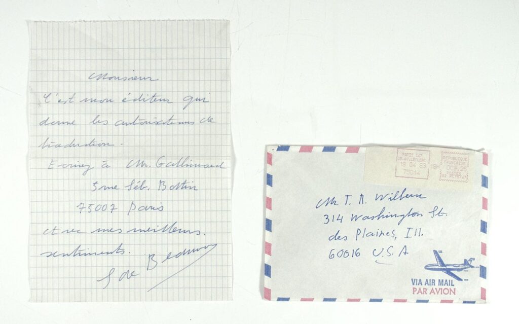 Simone de Beauvoir Autographed Letter Signed.