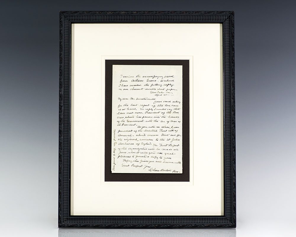 Clara Barton Autographed Signed Letter.