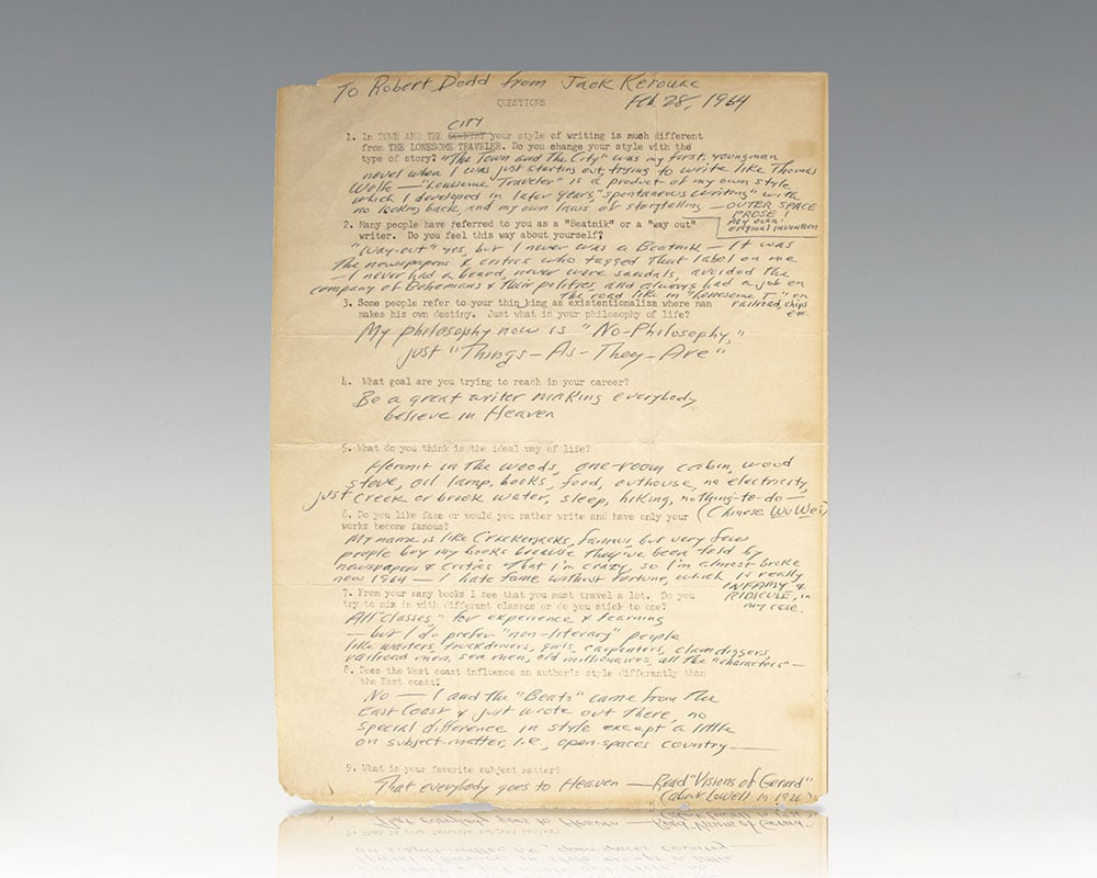 Jack Kerouac Autographed Manuscript