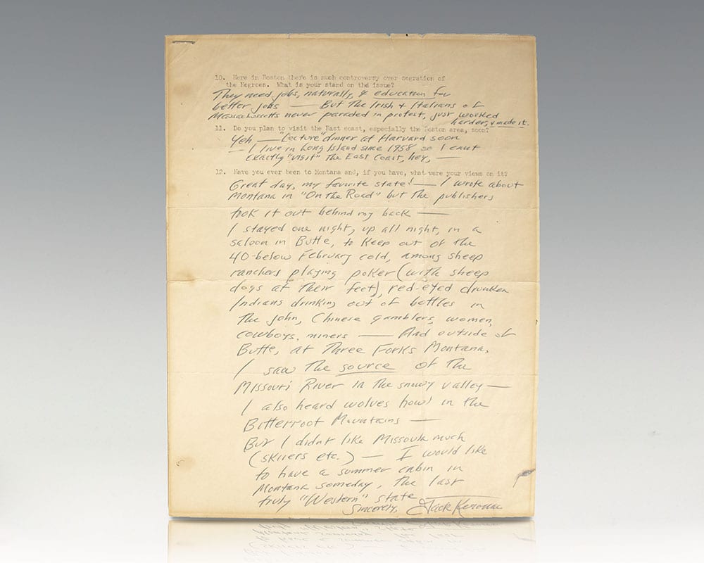 Jack Kerouac Autographed Manuscript
