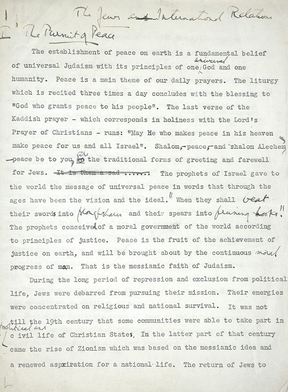The Jews and International Relations: The Pursuit of Peace