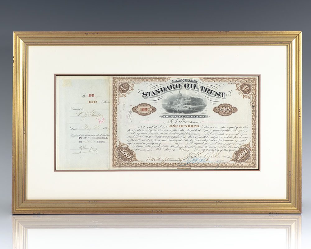 Standard Oil Trust Stock Certificate Signed by John D. Rockefeller and Henry M. Flagler.