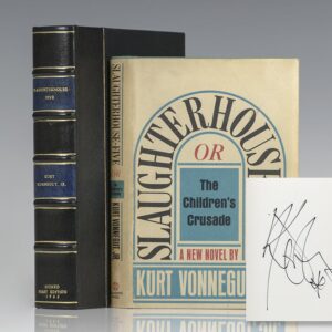 First edition of Vonnegut's masterpiece Slaughterhouse-Five; boldly signed by him on the half-title page