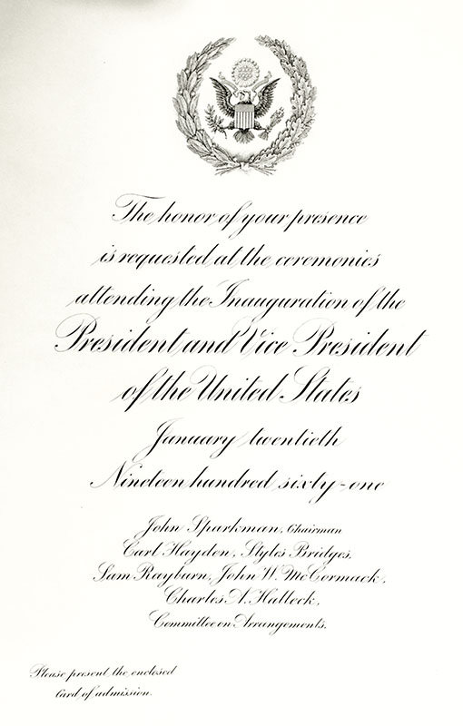 John F. Kennedy Inauguration Invitation Collection.