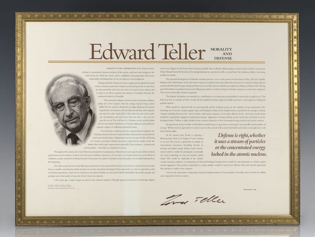 Morality and Defense: Edward Teller Autograph Document Signed.