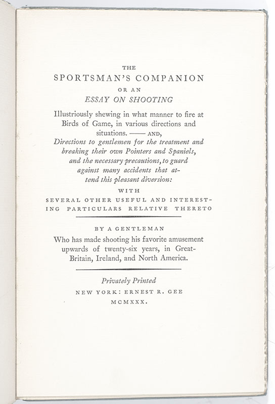 The Sportsman's Companion, or, An Essay on Shooting