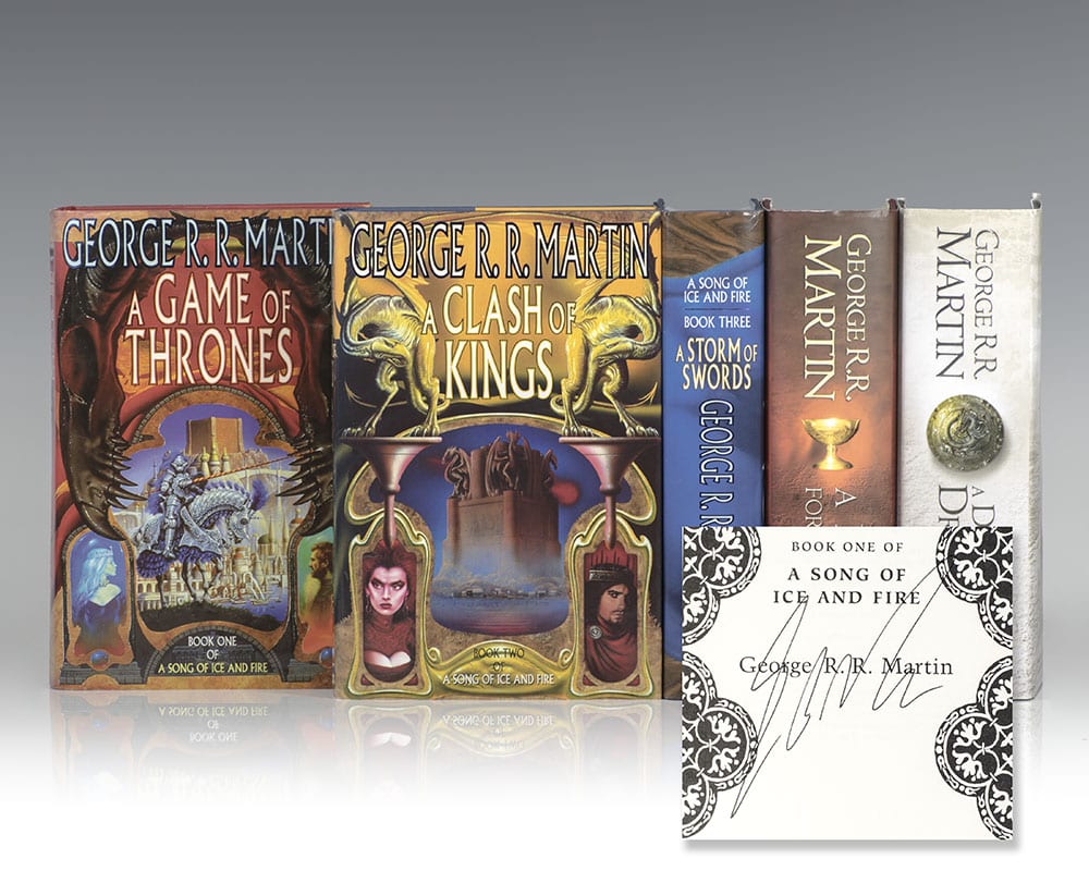 The Game of Thrones: A Song of Ice and Fire Saga:] A Game of Thrones; A Clash of Kings; A Storm of Swords; A Feast for Crows; A Dance with Dragons.