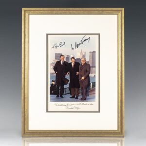 Ronald Reagan, George Bush and Mikhail Gorbachev Signed Photograph.