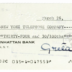 Greta Garbo Signed Check.