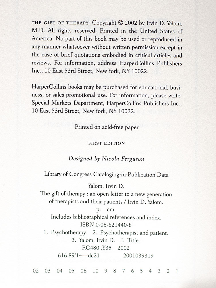 The Gift of Therapy: An Open Letter to a New Generation of Therapists and Their Patients.