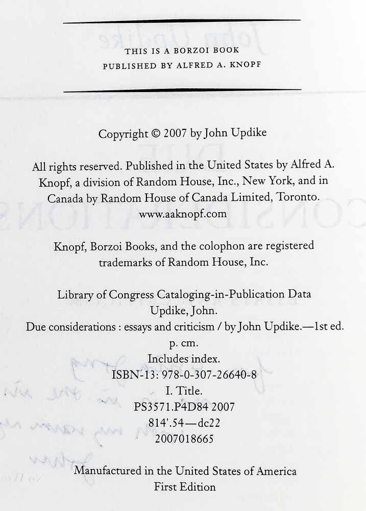 Due Considerations: Essays and Criticism. - Image 6