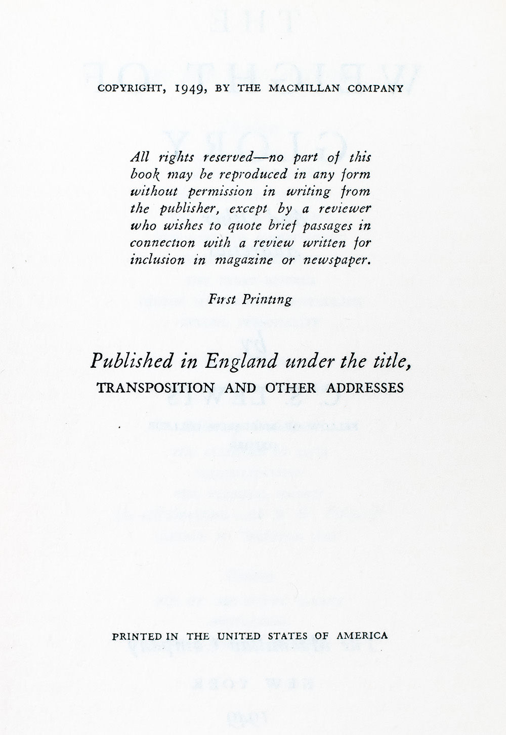 The Weight of Glory and other Addresses.