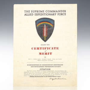 Dwight D. Eisenhower Signed Certificate of Merit & Royal Scroll Honoring Squadron Leader John C. Foster.