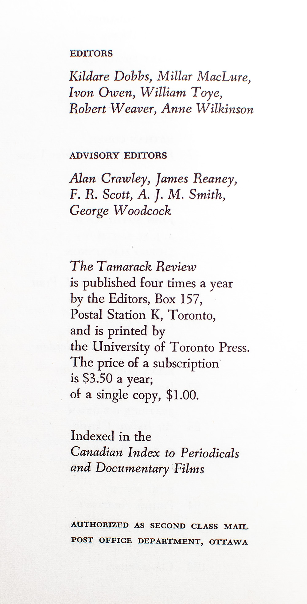 The Tamarack Review Issue Six: Winter 1958.