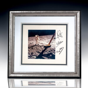 Neil Armstrong, Michael Collins, and Buzz Aldrin Signed 'EVA' Photograph.
