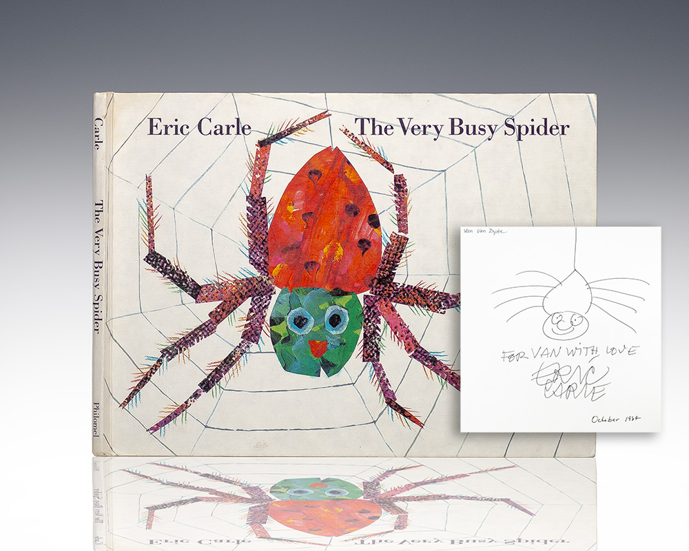 First edition of The Very Busy Spider Inscribed by Eric Carle with a drawing of a spider