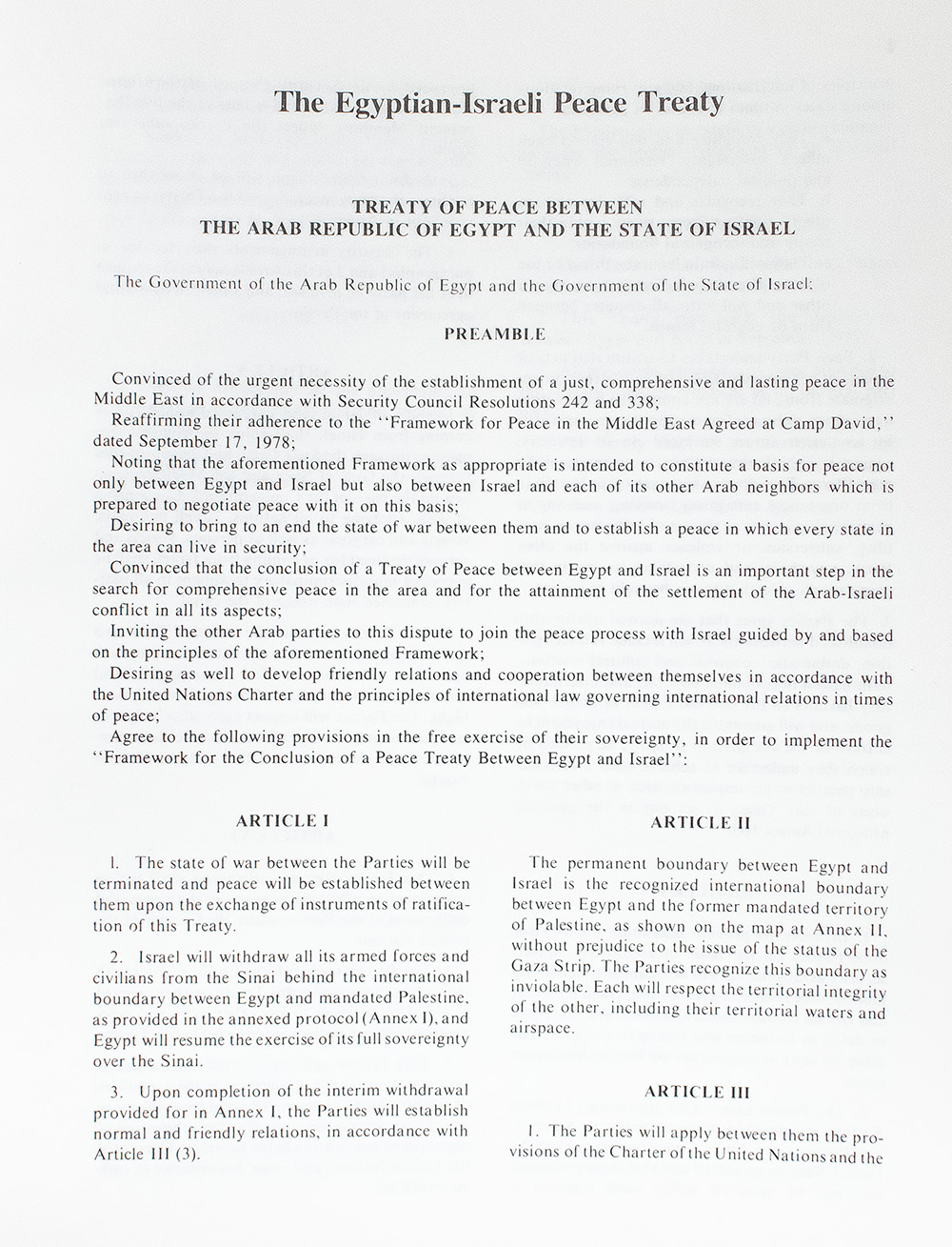 Menachem Begin Signed 'Egyptian-Israeli Peace Treaty' Department of State Booklet.