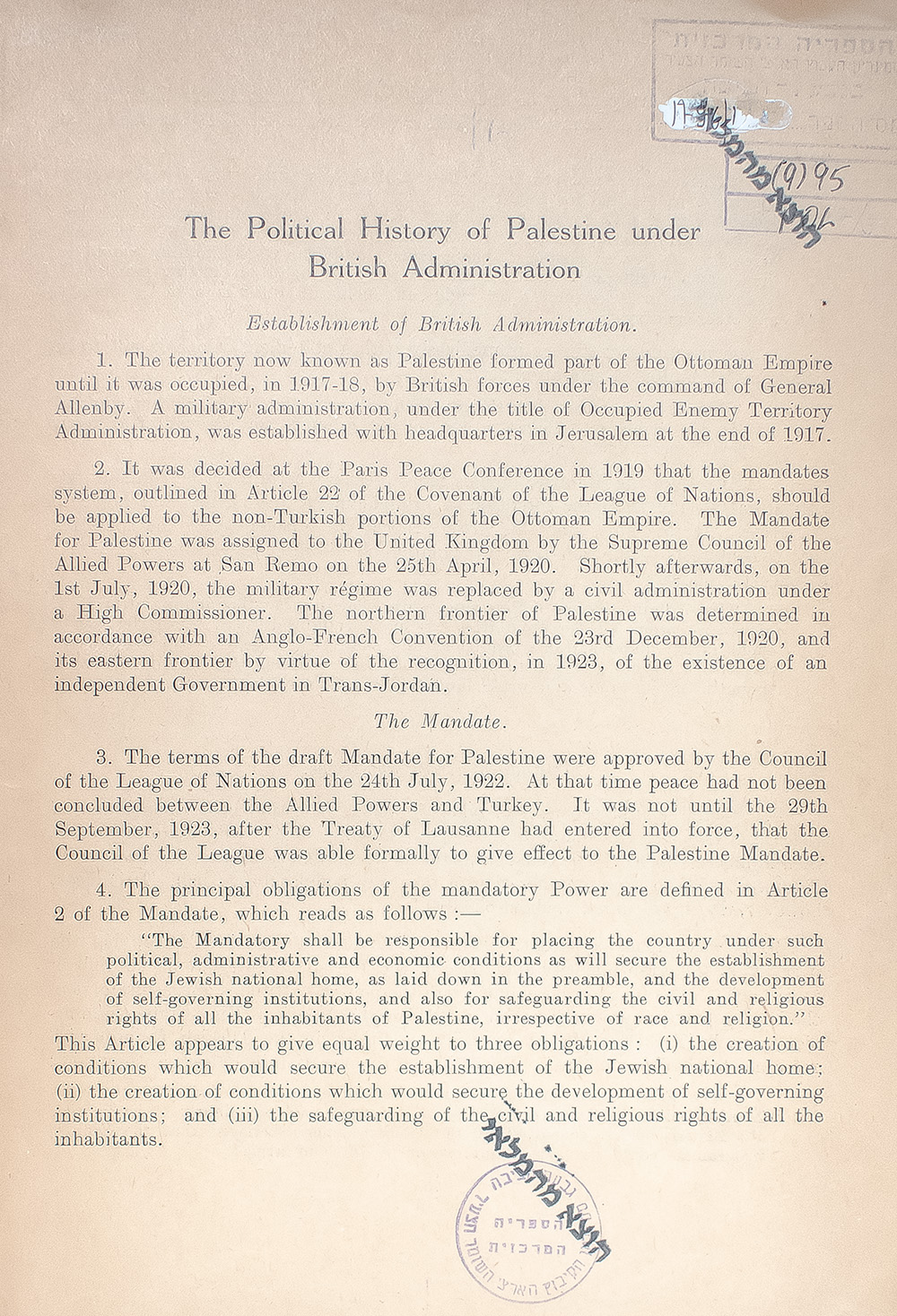 The Political History of Palestine Under British Administration.